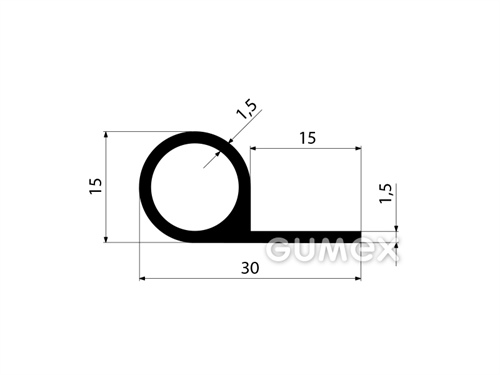Silikonový profil tvaru "P" s dutinkou, 30x15/1,5mm, 60°ShA, -60°C/+180°C, černý